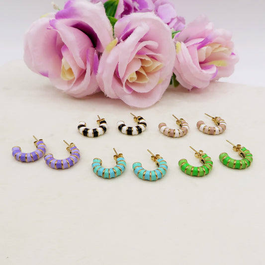 CANDY HOOPS - acciaio inossidabile Paio orecchini cerchi vintage smaltati