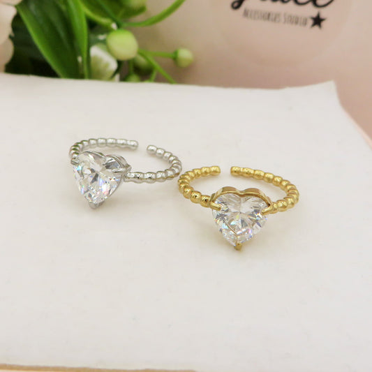 AURORA ~ ARGENTO 925 ~ Anello in ARGENTO 925 con cuore in cubic zirconia regolabile