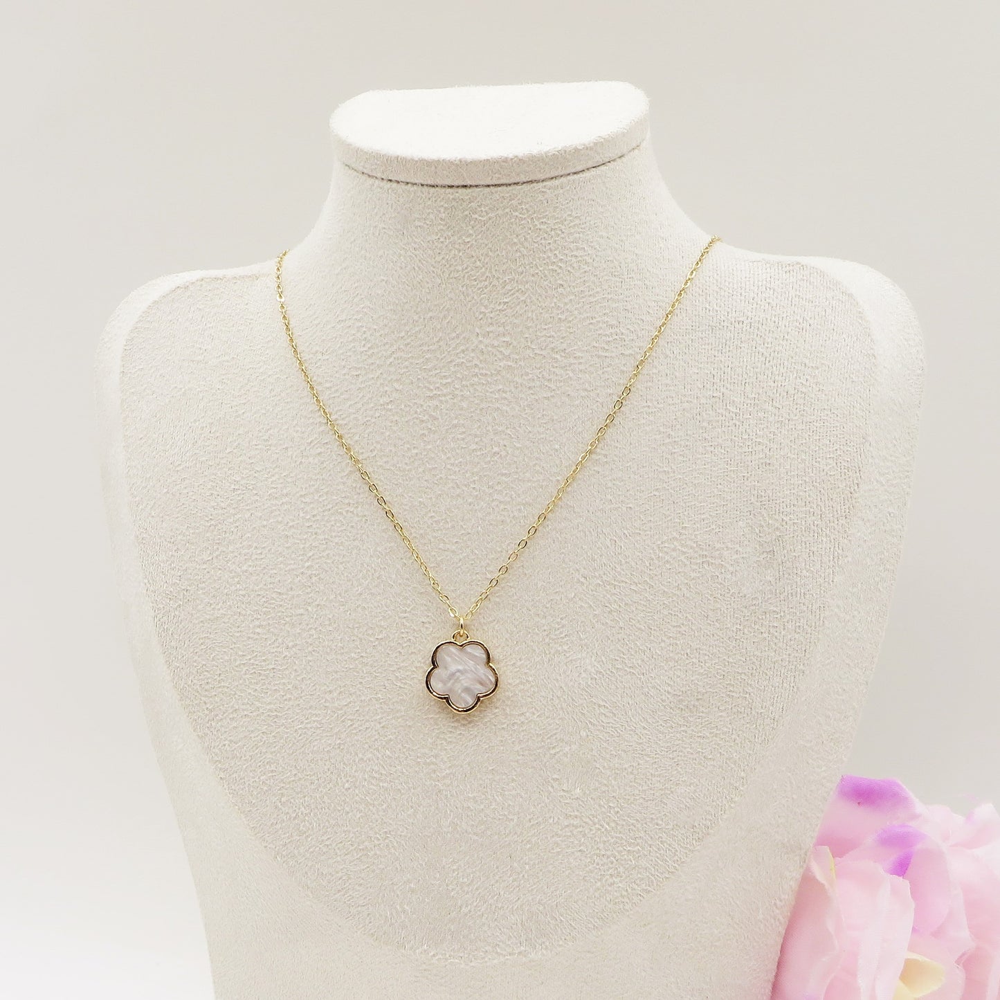 LILY big Flower ~ ACCIAIO INOSSIDABILE Collana fiore pendente in madreperla