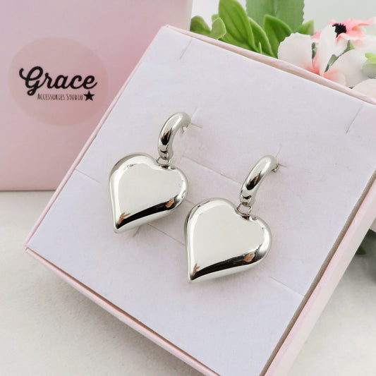 LOVE BOMB NEW STYLE ~ paio orecchini pendenti ACCIAIO INOSSIDABILE maxi cuore bombè