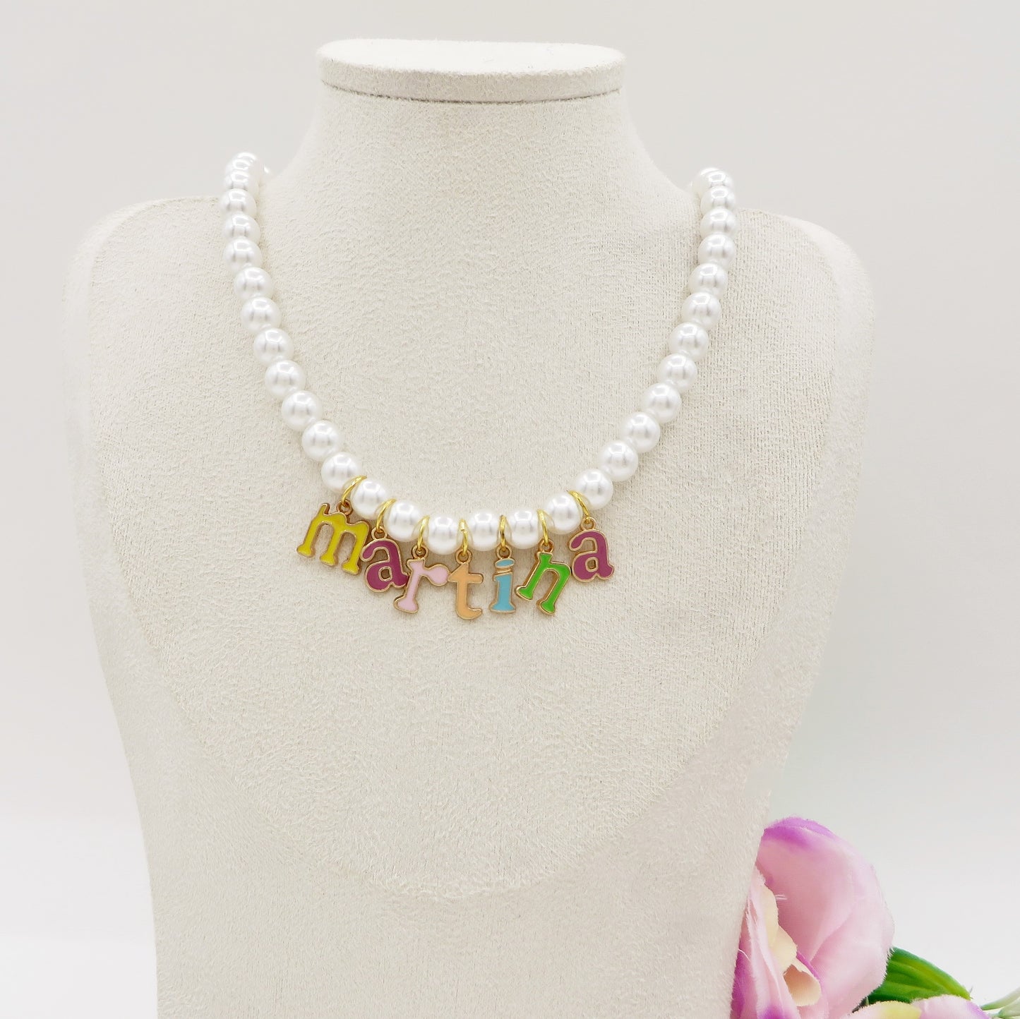 CANDY NAME - CHOKER Perle Con Nome smaltato colours personalizzabile