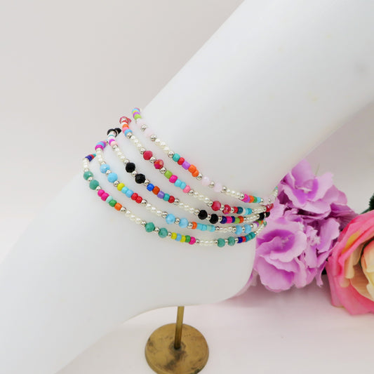 KERALA ~ Cavigliera rainbow perle + perline cristallo + ACCIAIO INOSSIDABILE