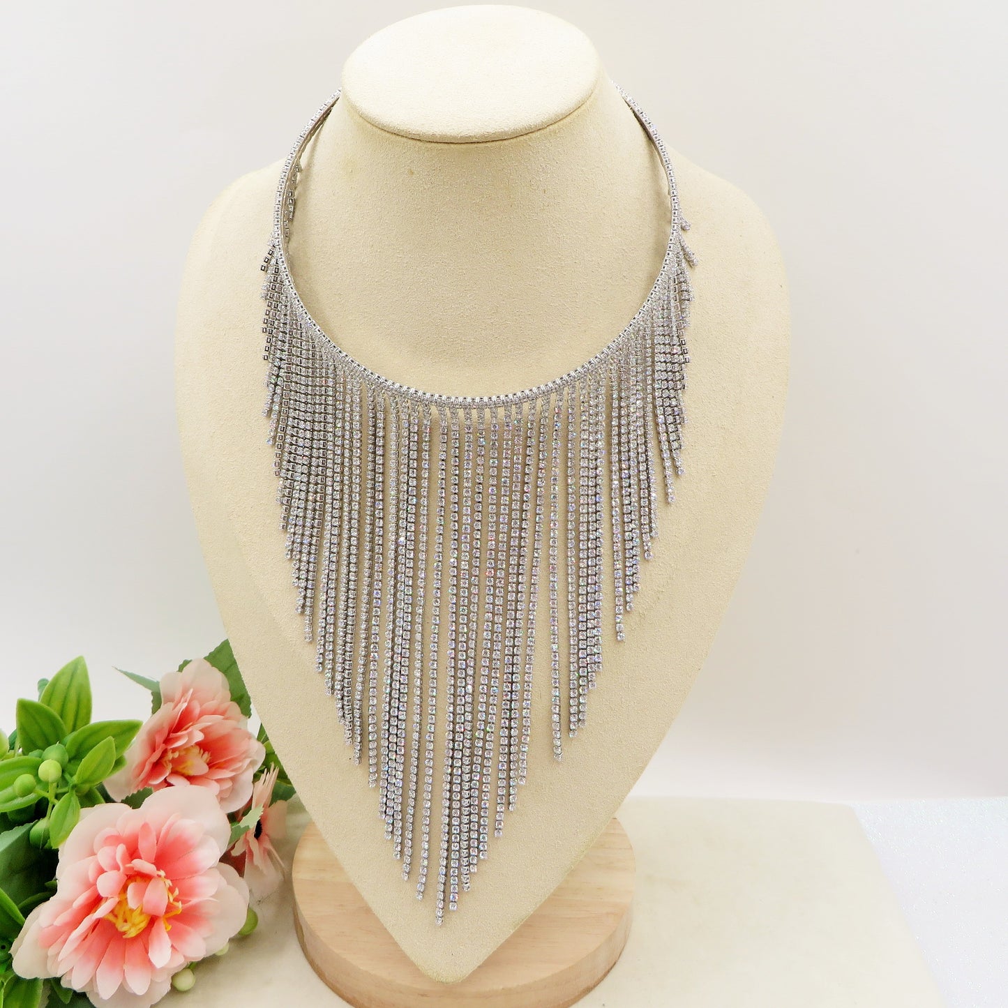 VIRGINIA ~ Tennis Choker girocollo a CASCATA in cubic zirconia