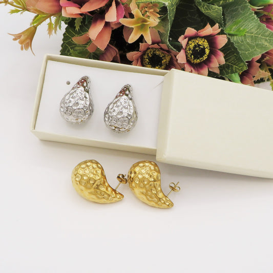 DROP XL martelè - ACCIAIO INOSSIDABILE ~ Paio Orecchini goccia bombe'