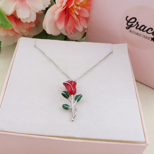 LIFE ROSE - ACCIAIO INOSSIDABILE- collana con rosa pendente