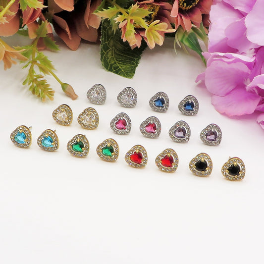 DIANA - ACCIAIO INOSSIDABILE ~ Paio Orecchini lobo con cubic zirconia a forma di cuore