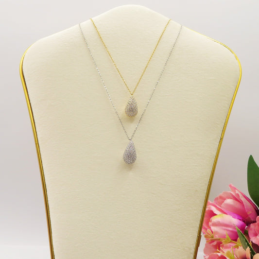 DROP SHINE - Collana in acciaio inossidabile con pendente goccia in cubic zirconia