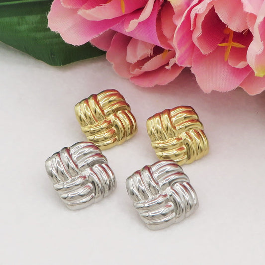 MIA - Orecchini bottone intreccio vintage - ACCIAIO INOSSIDABILE ~ Paio Orecchini