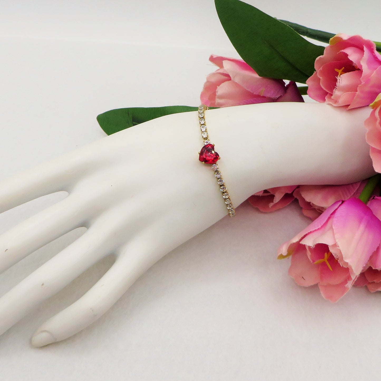 AURORA~ ACCIAIO INOSSIDABILE - Bracciale tennis in cubic zirconia con cuore centrale