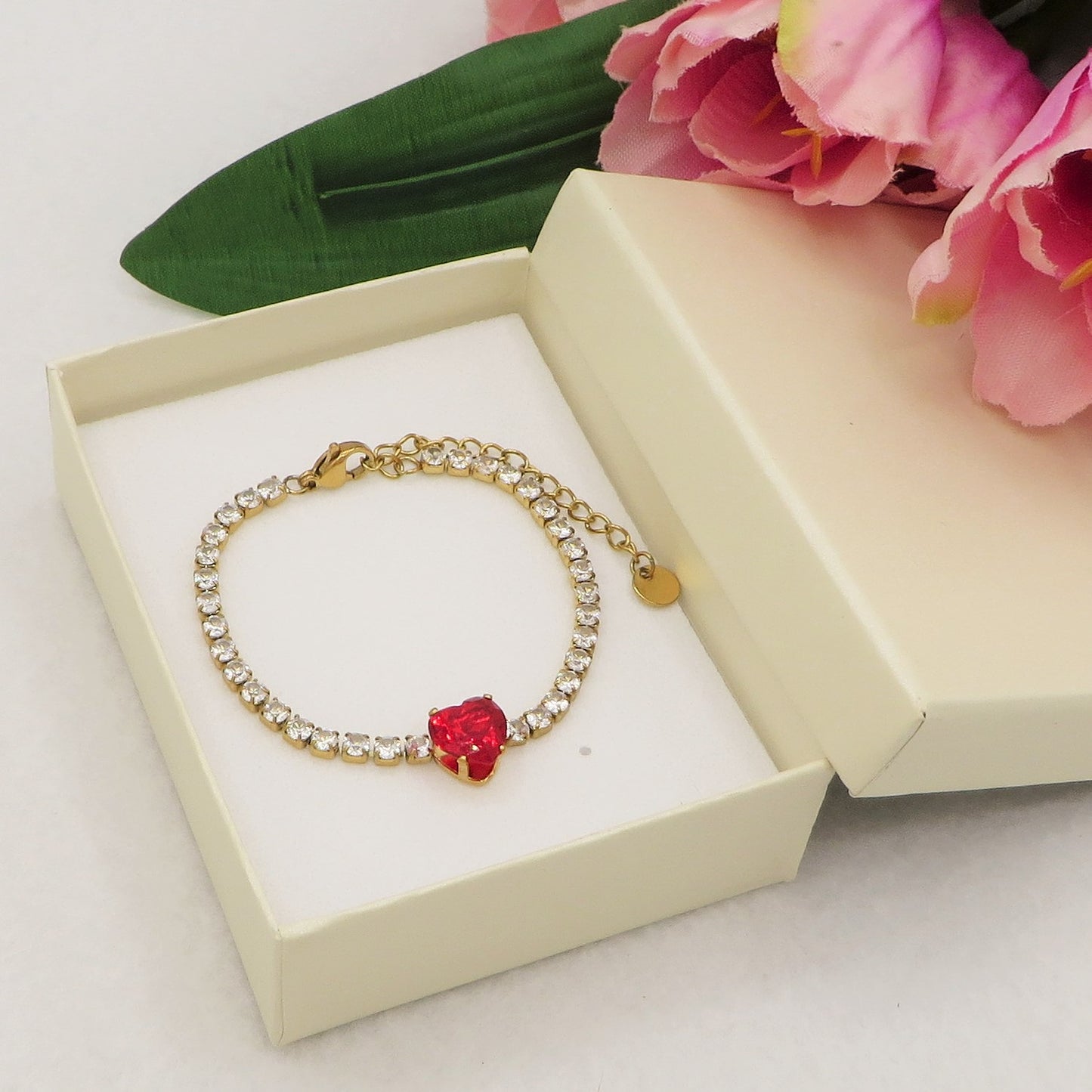 AURORA~ ACCIAIO INOSSIDABILE - Bracciale tennis in cubic zirconia con cuore centrale