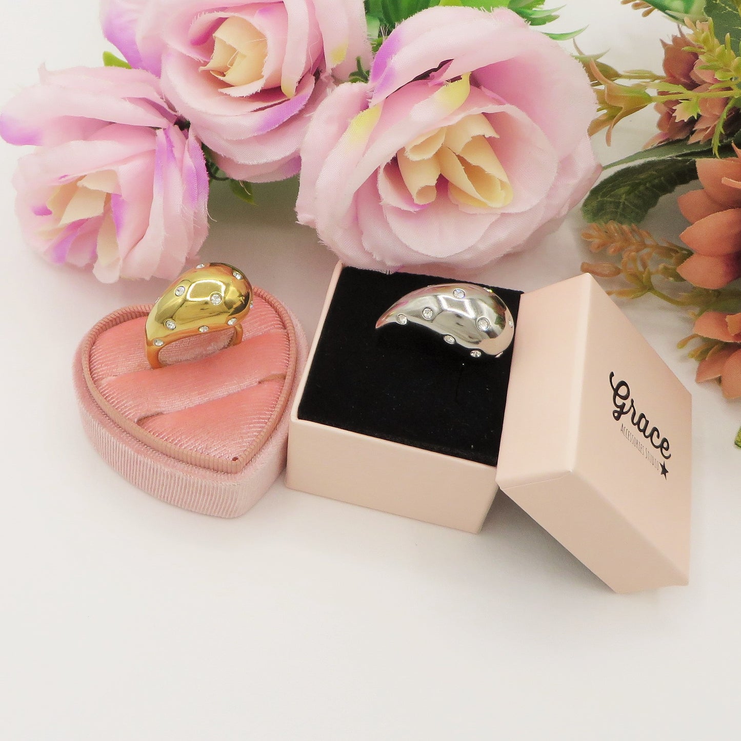DROP Crystal ~ Anello regolabile in ACCIAIO INOSSIDABILE con cubic zirconia