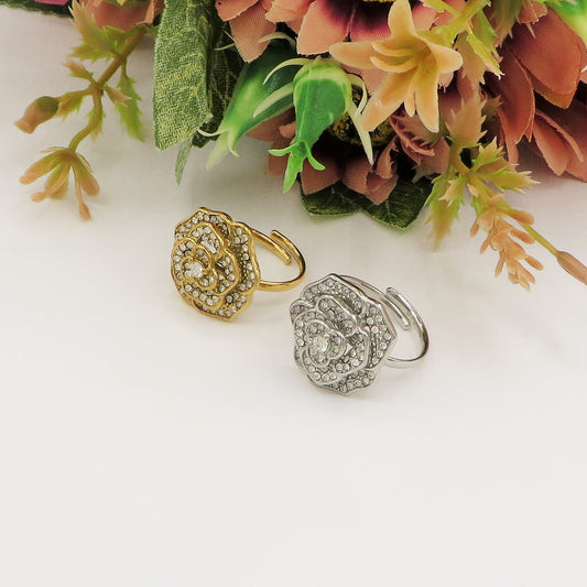 CAMELIA ~ ACCIAIO INOSSIDAILE~ Anello fiore zirconato in cubic zirconia
