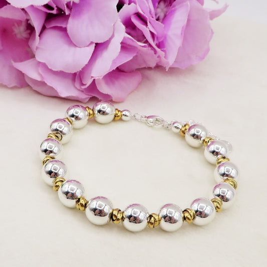 Bracciale PALLINI GOLD + bagnato ARGENTO ~ Bracciale UNISEX in ACCIAIO INOSSIDABILE