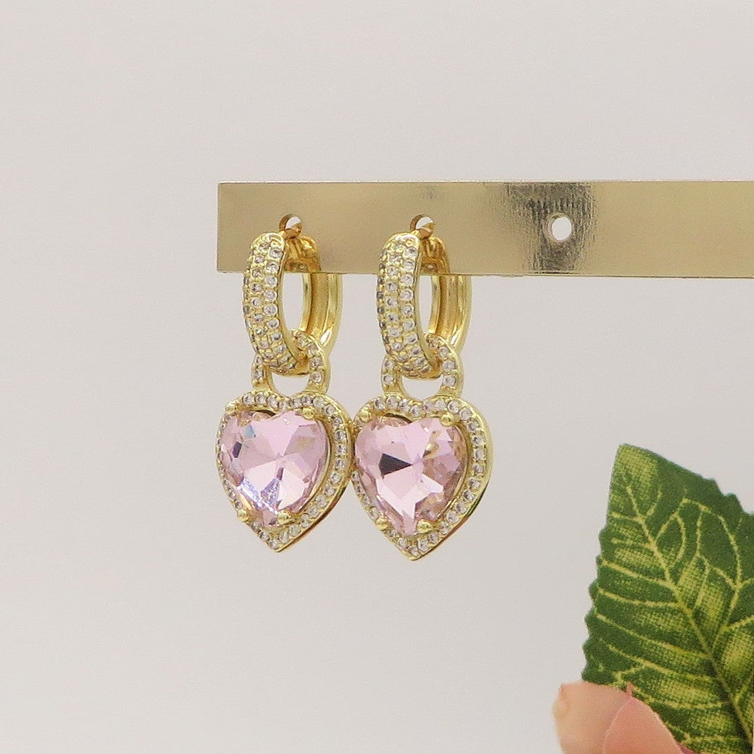 AURORA HOOPS ~ Orecchini mini cerchi zirconati FULL in Cubic Zirconia a forma di cuore