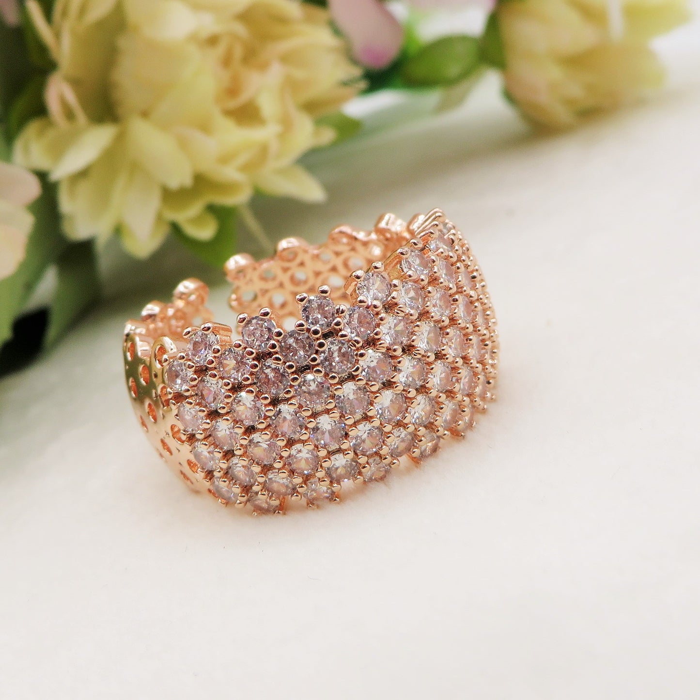 JANET ~ Anello fedona regolabile zirconata in cubic zirconia