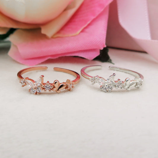 MARIPOSA - ARGENTO 925 ~ Anello regolabile con farfalla in cubic zirconia