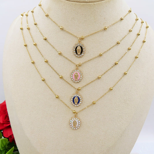 HOLY COLOURS - Collana ACCIAIO con madonnina e cubic zirconia
