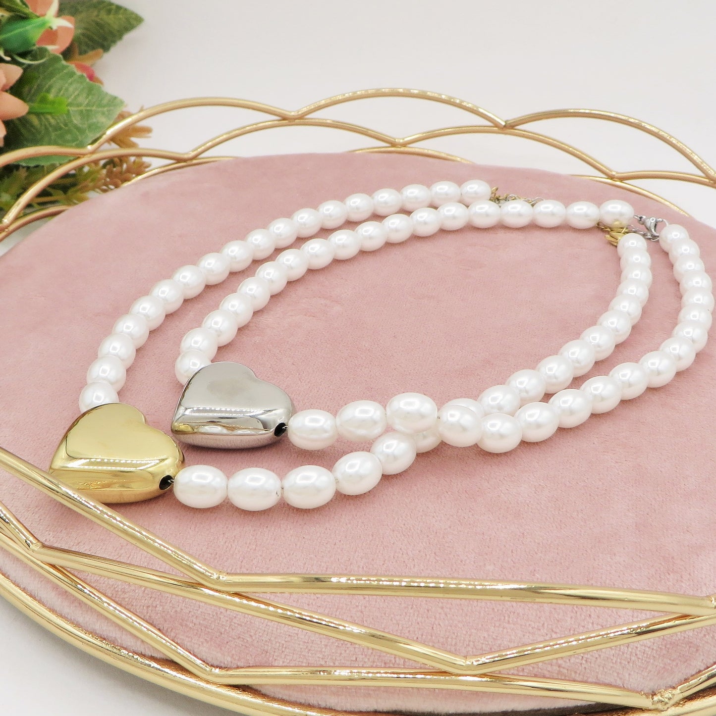 NANCY big heart - Collana perle con cuore in ACCIAIO INOSSIDABILE