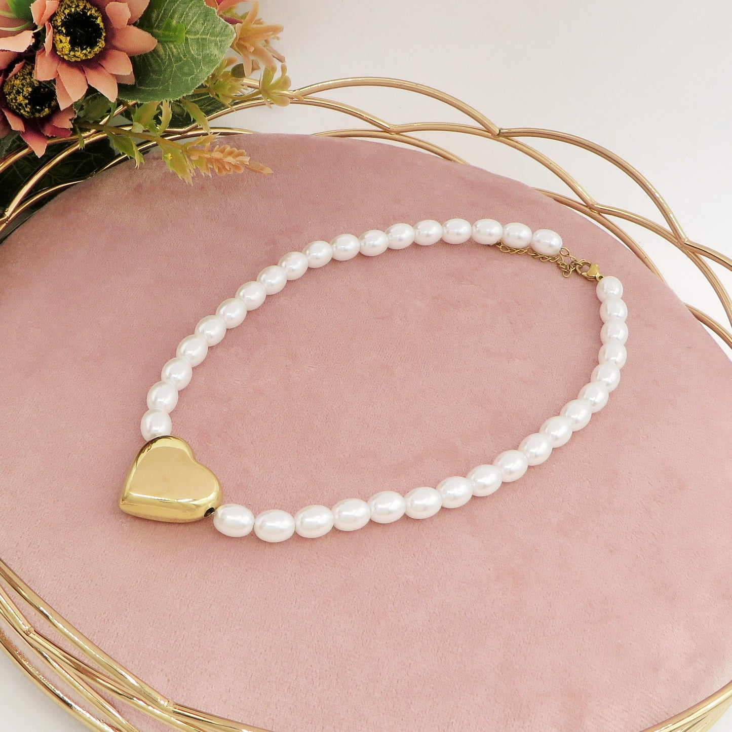 NANCY big heart - Collana perle con cuore in ACCIAIO INOSSIDABILE