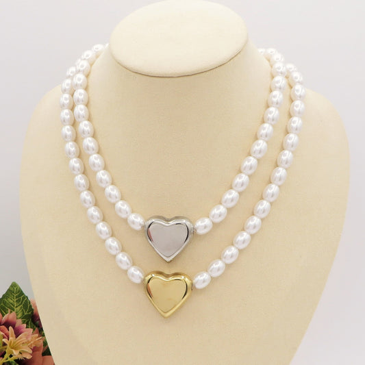 NANCY big heart - Collana perle con cuore in ACCIAIO INOSSIDABILE