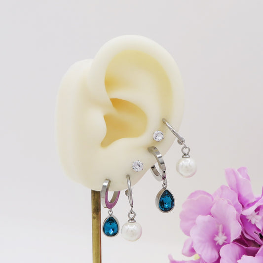 ALTHEA - ACCIAIO INOSSIDABILE - 6 Orecchini pendenti con perla e cubic zirconia