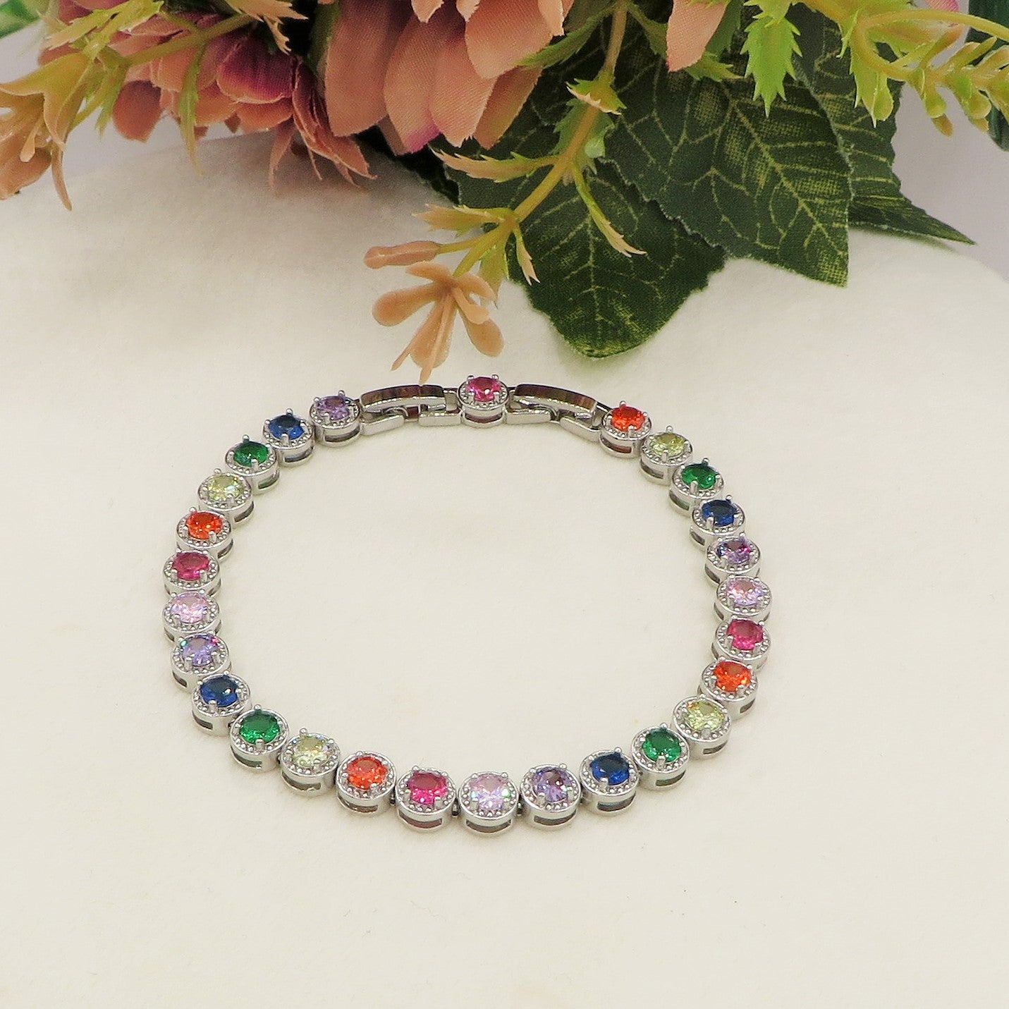 DELILAH RAINBOW - Bracciale Tennis con Cubic Zirconia rotondi