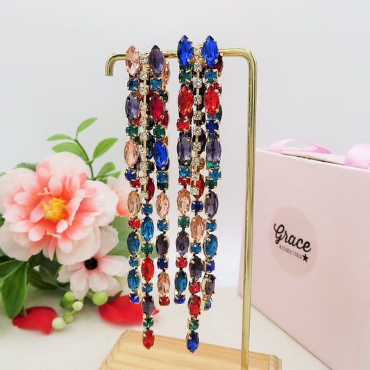 NEBULA - PAIO Orecchini a cascata con pietre sfaccettate e Zirconi rainbow