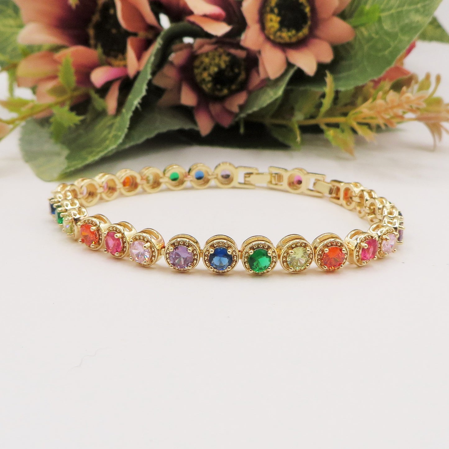 DELILAH RAINBOW - Bracciale Tennis con Cubic Zirconia rotondi
