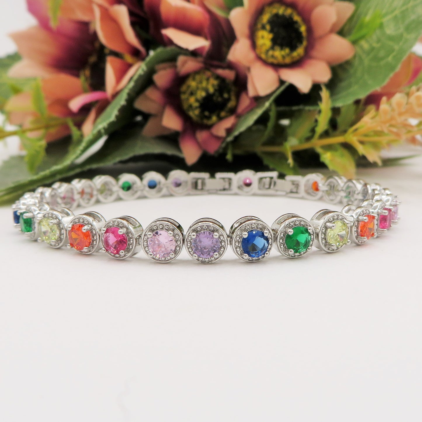 DELILAH RAINBOW - Bracciale Tennis con Cubic Zirconia rotondi