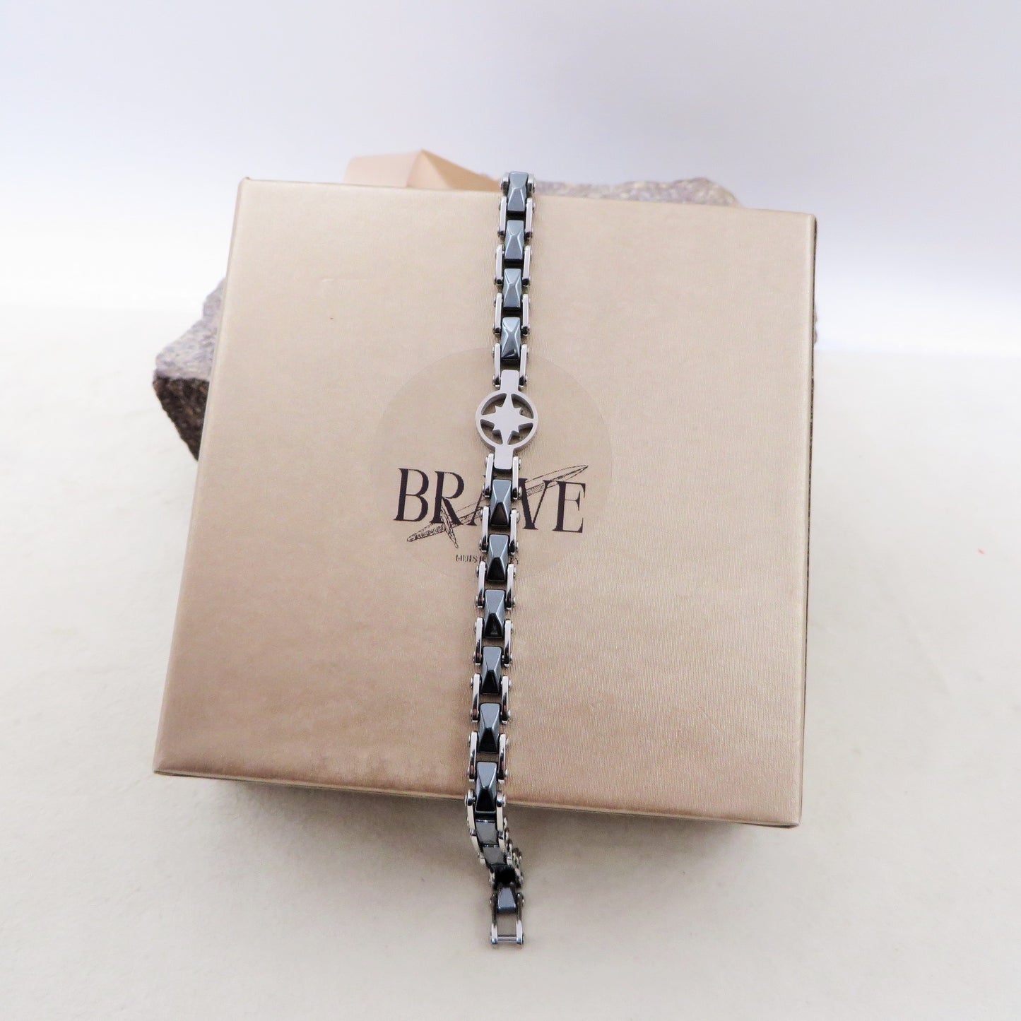BRACCIALE uomo ACCIAIO catena bicicletta + placca stella acciaio