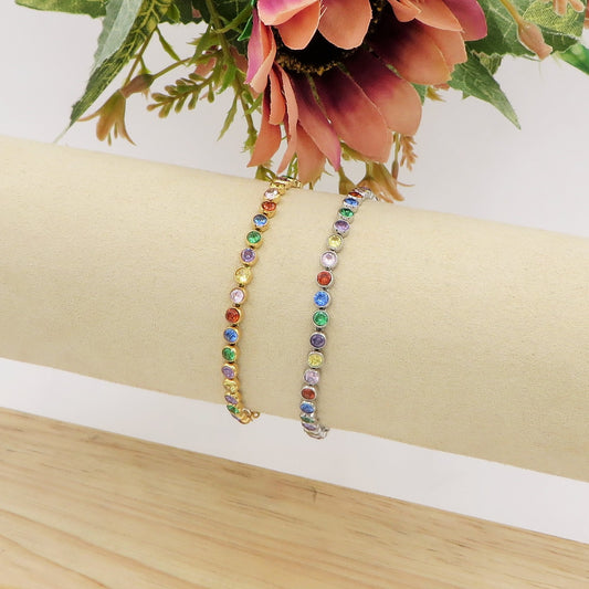 CINDY RAINBOW ~ ACCIAIO INOSSIDABILE - Bracciale tennis in cubic zirconia rotondi