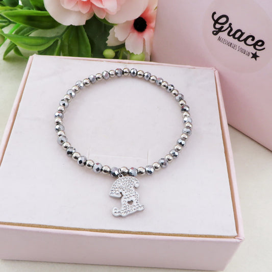 BEST FRIEND ~ ACCIAIO INOSSIDABILE- Bracciale elastico con ciondolo cane e CUBIC ZIRCONIA