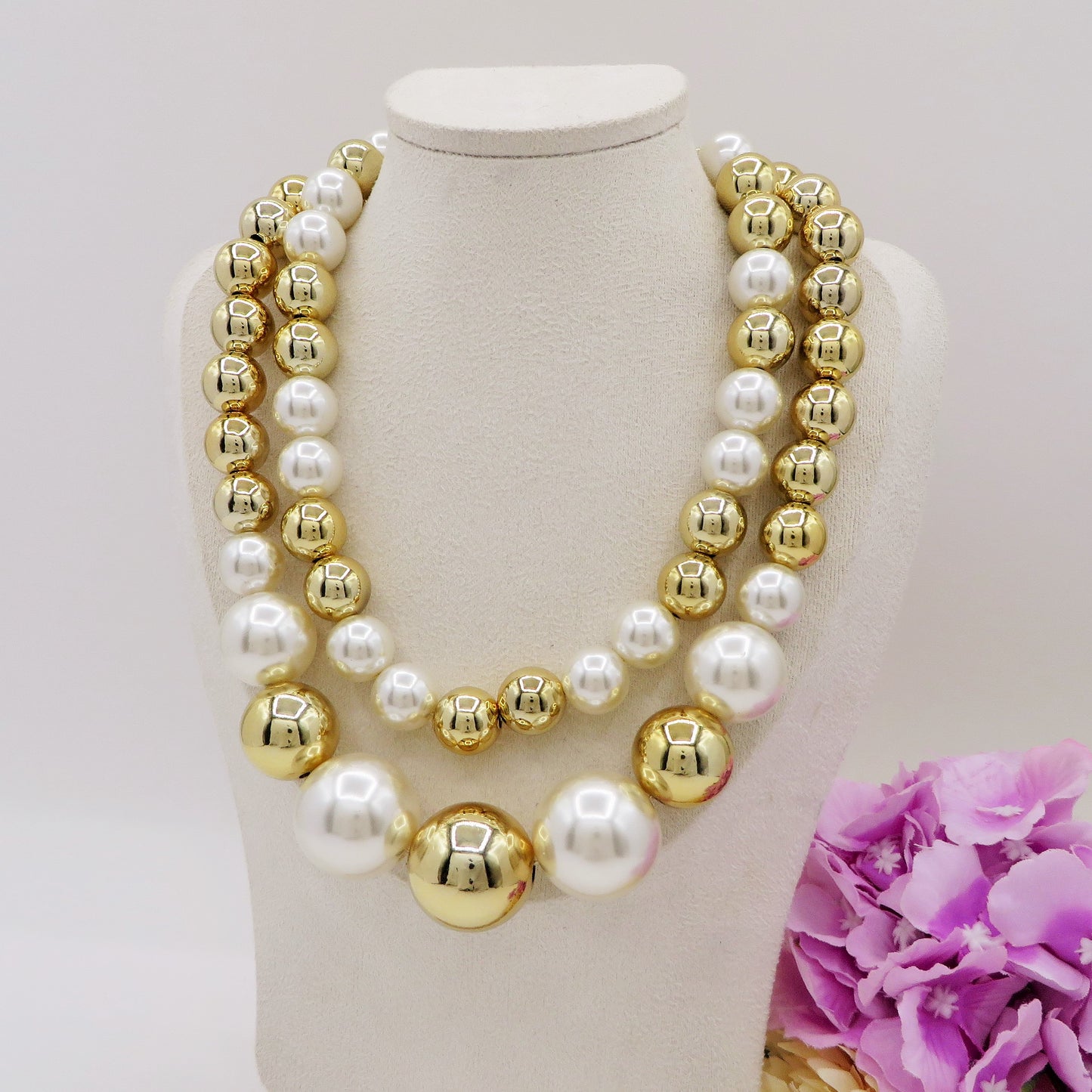 MAXI PEARLS BICOLOR - Collana perle XL girocollo degrade'