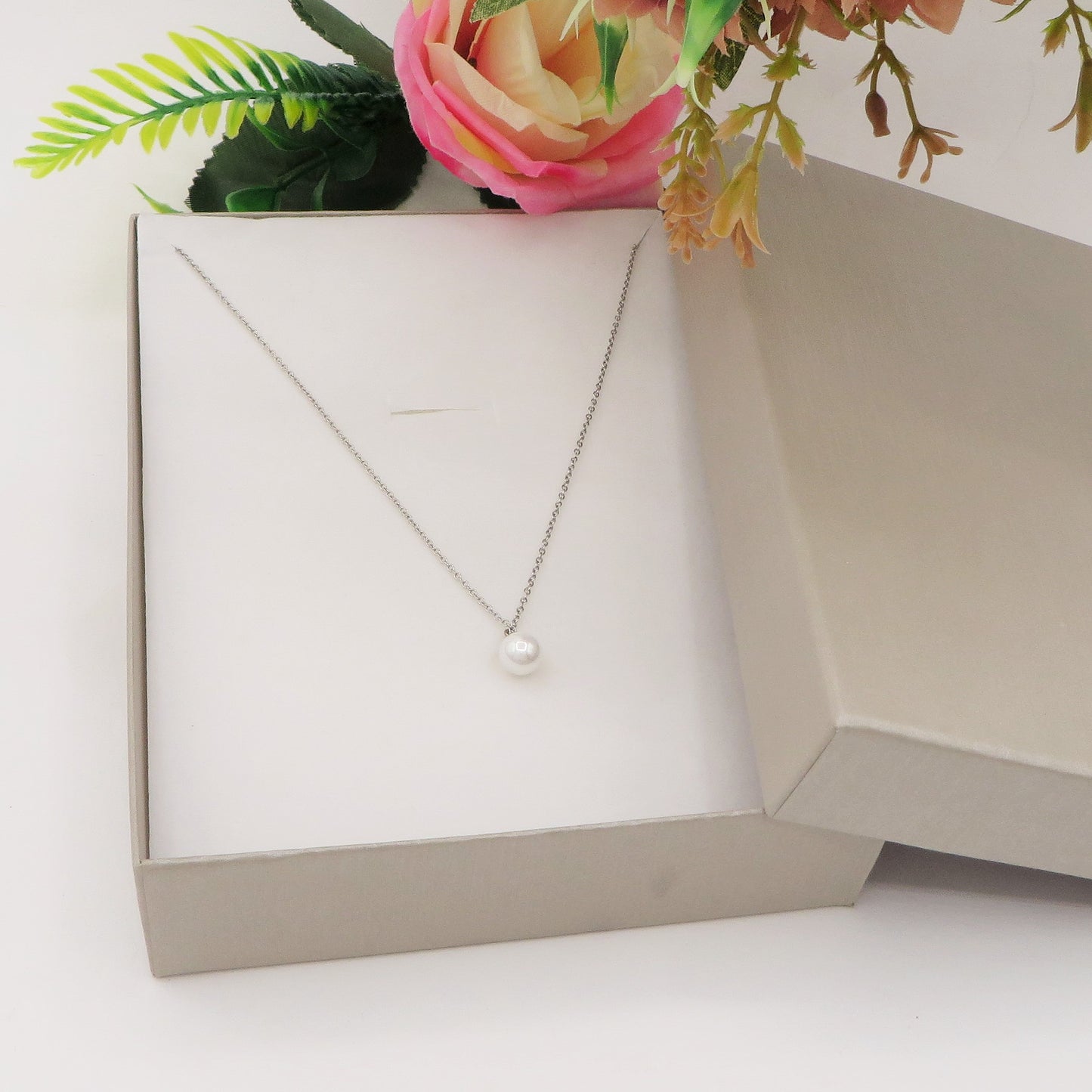 SOLITARIO PEARL pendant - ACCIAIO INOSSIDABILE- collana consolitario perla