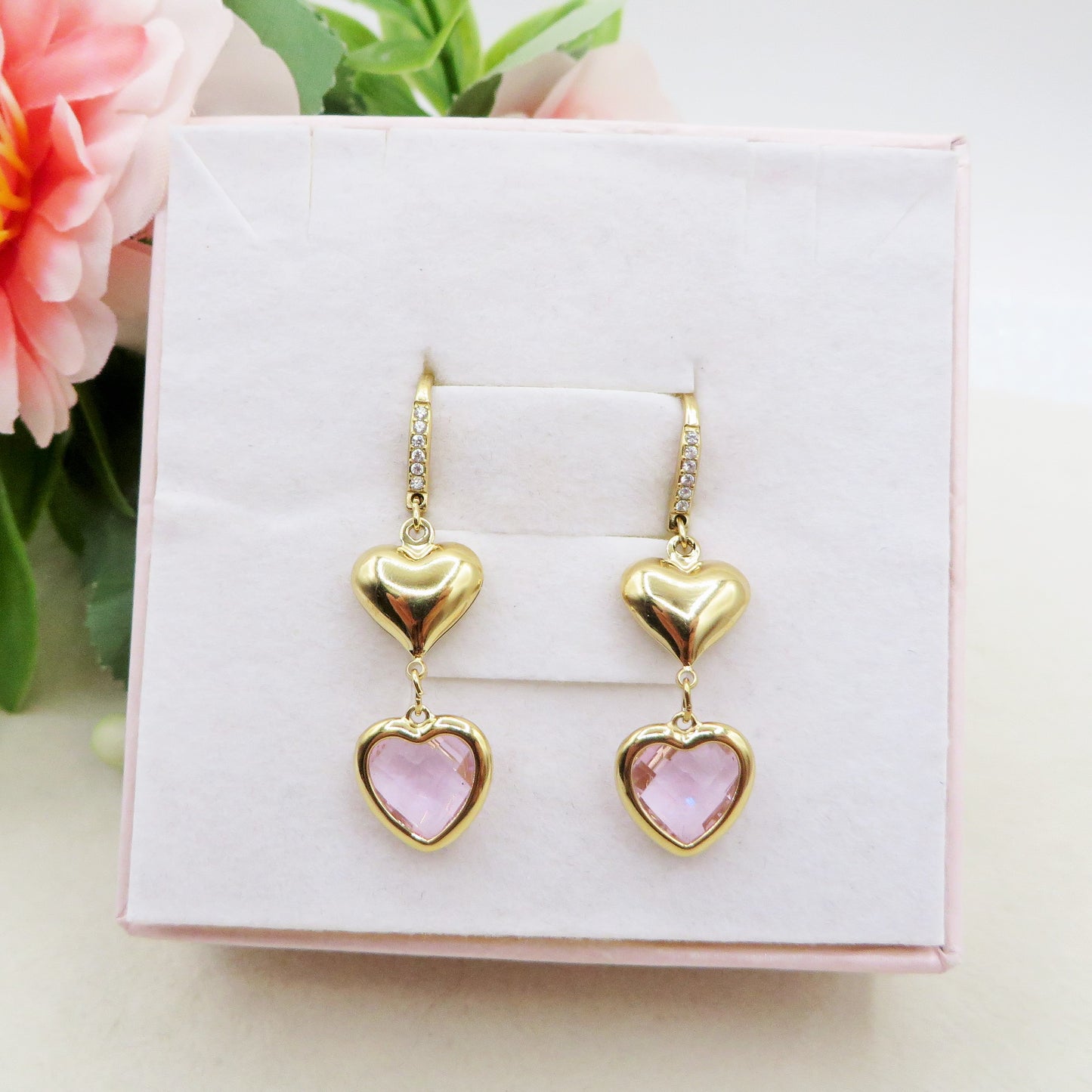 ROSALIE Paio orecchini monachella con cuori bombè e in cubic zirconia IN ACCIAIO INOSSIDABILE