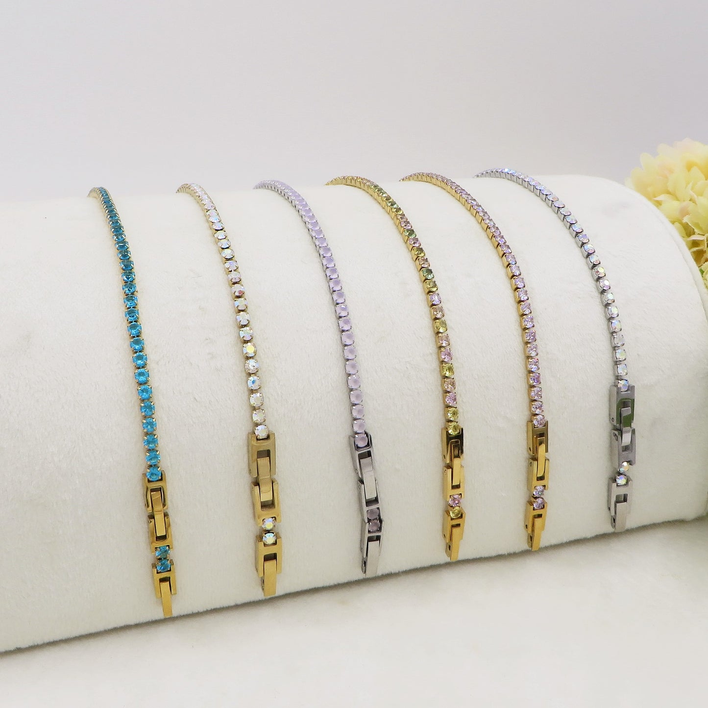 ALICIA NEW COLOURS ~ Bracciale tennis in ACCIAIO INOSSIDABILE con Cubic Zirconia