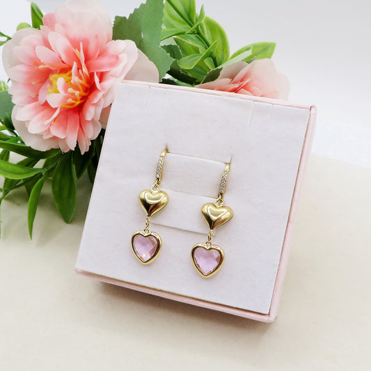 ROSALIE Paio orecchini monachella con cuori bombè e in cubic zirconia IN ACCIAIO INOSSIDABILE