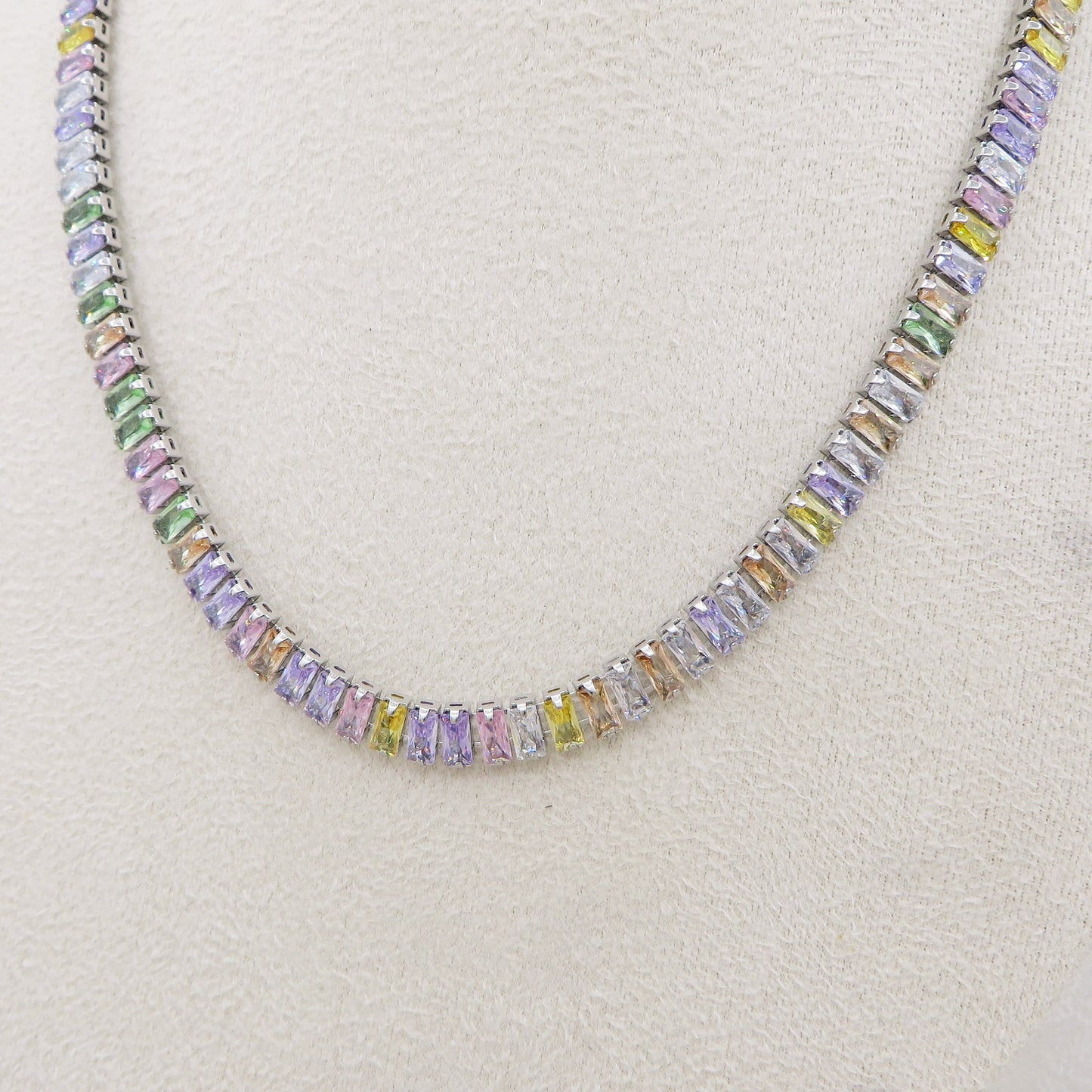 JULIANNE rainbow ~ ACCIAIO INOSSIDABILE- GIROCOLLO e BRACCIALE a scelta CON ZIRCONI taglio BAGUETTE
