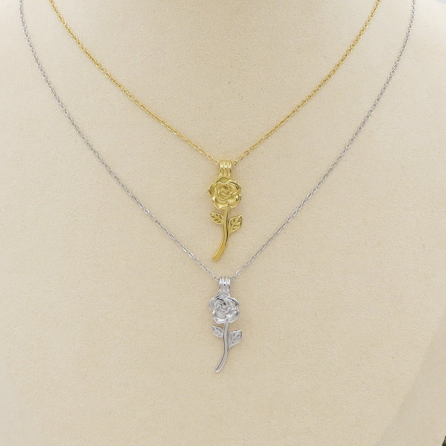 LA BELLE - ACCIAIO INOSSIDABILE- collana con rosa pendente