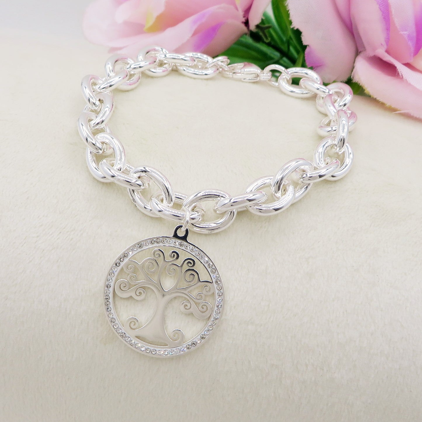 TREE OF LIFE Bagnato Argento ~ ACCIAIO INOSSIDABILE Bracciale con pendente albero della vita