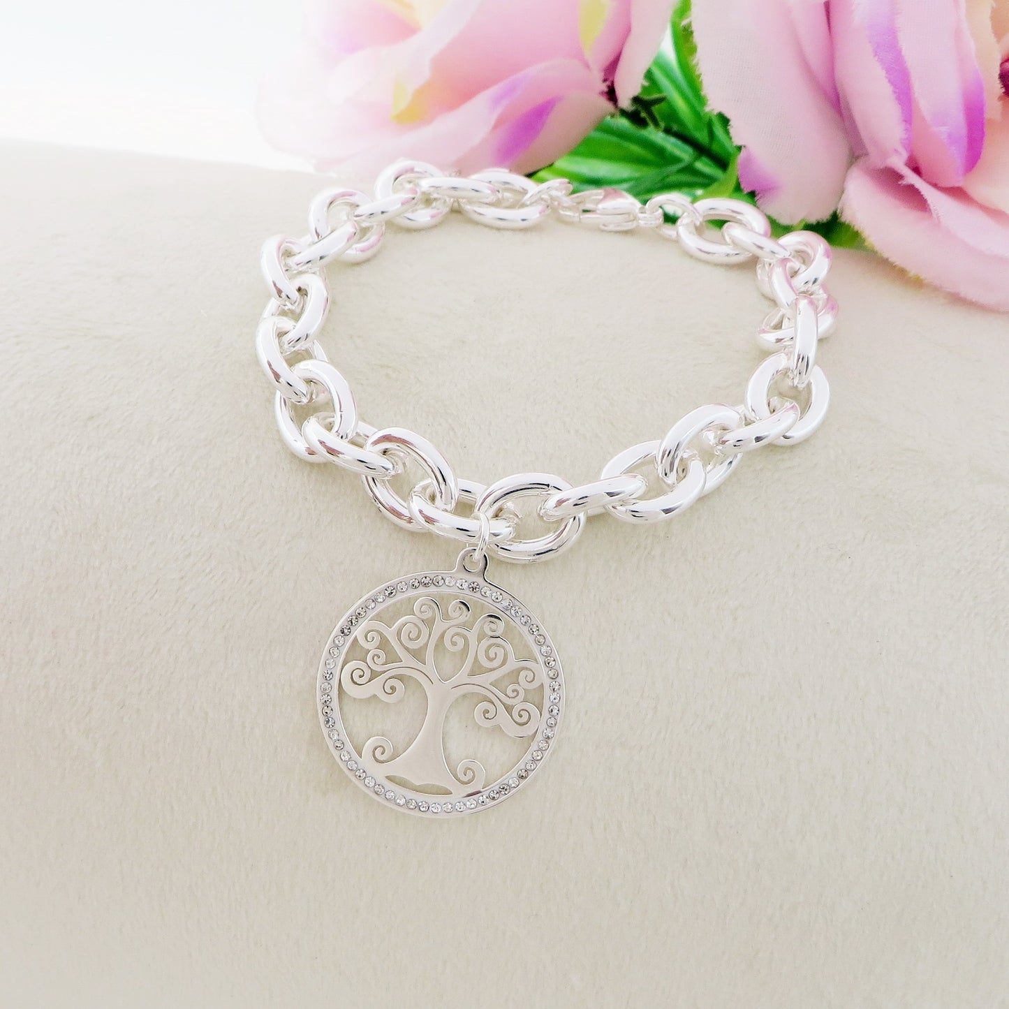 TREE OF LIFE Bagnato Argento ~ ACCIAIO INOSSIDABILE Bracciale con pendente albero della vita