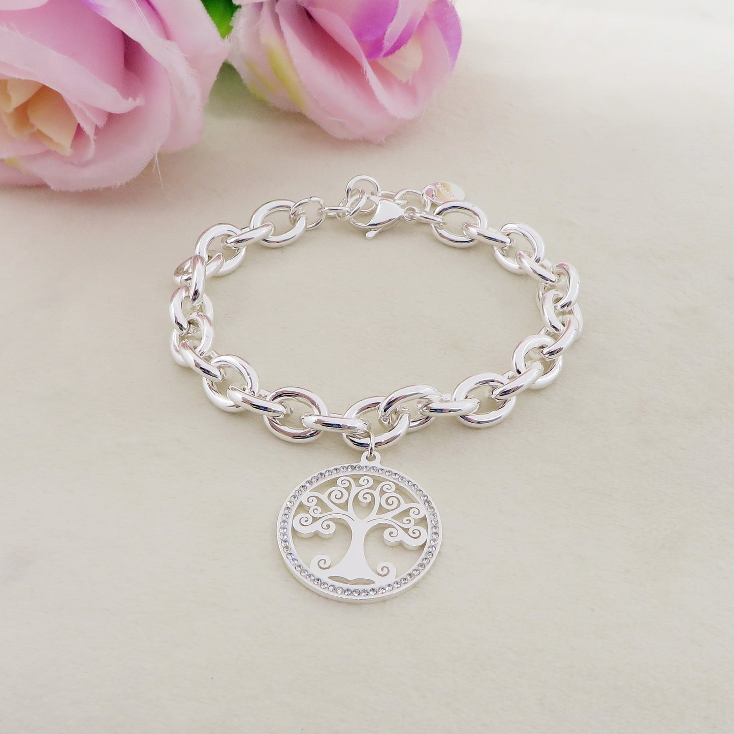 TREE OF LIFE Bagnato Argento ~ ACCIAIO INOSSIDABILE Bracciale con pendente albero della vita