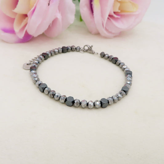 SVEIN - Bracciale uomo perle CRISTALLI ANTRACITE + ACCIAIO INOSSIDABILE