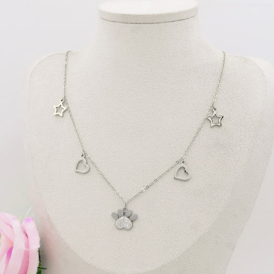 TARA - ACCIAIO INOSSIDABILE - Collana con pendenti ZAMPA cuori stelle in cubic zirconia