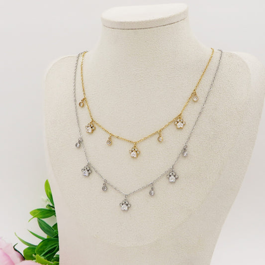 NORI - ACCIAIO INOSSIDABILE - Collana con pendenti ZAMPA - ZAMPE + PUNTI LUCE in cubic zirconia