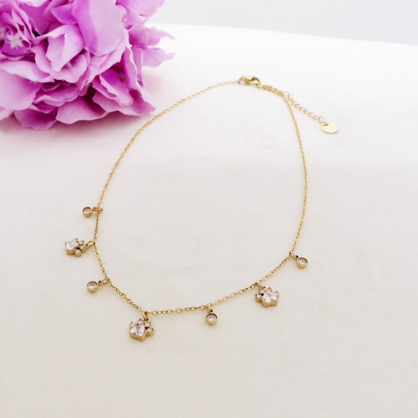 NORI - ACCIAIO INOSSIDABILE - Collana con pendenti ZAMPA - ZAMPE + PUNTI LUCE in cubic zirconia