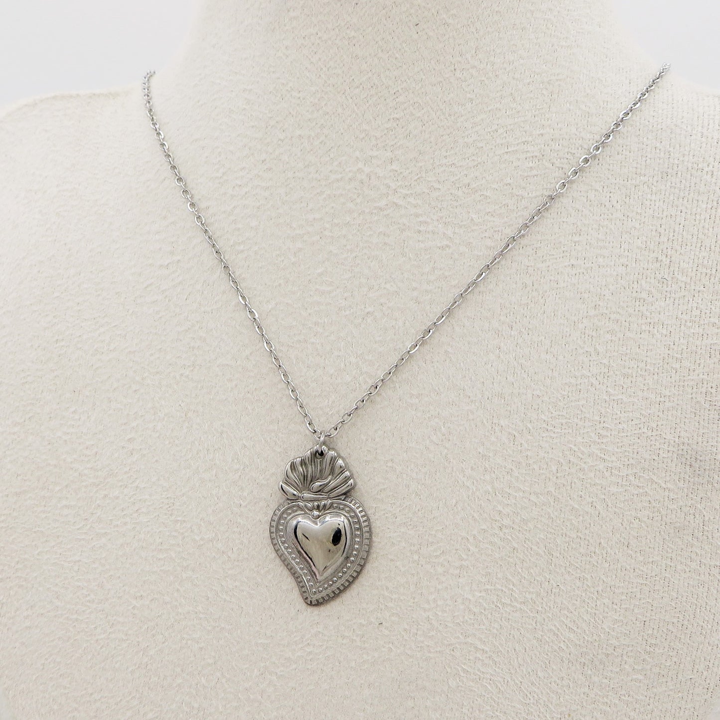 COLLANA SACRED BIG HEART Bagnato Argento ~ ACCIAIO INOSSIDABILE COLLANA con pendente cuore