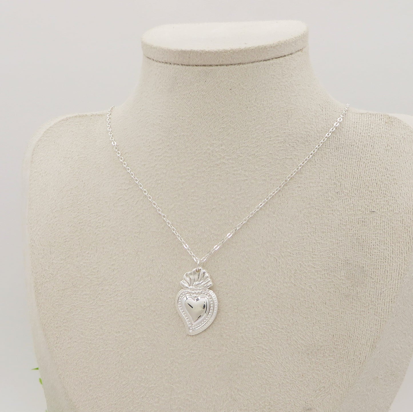 COLLANA SACRED BIG HEART Bagnato Argento ~ ACCIAIO INOSSIDABILE COLLANA con pendente cuore