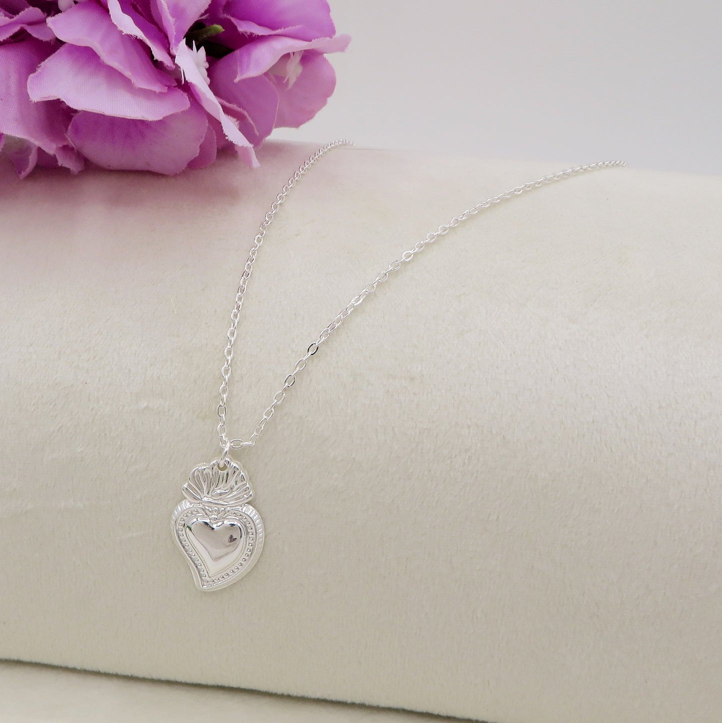 COLLANA SACRED BIG HEART Bagnato Argento ~ ACCIAIO INOSSIDABILE COLLANA con pendente cuore