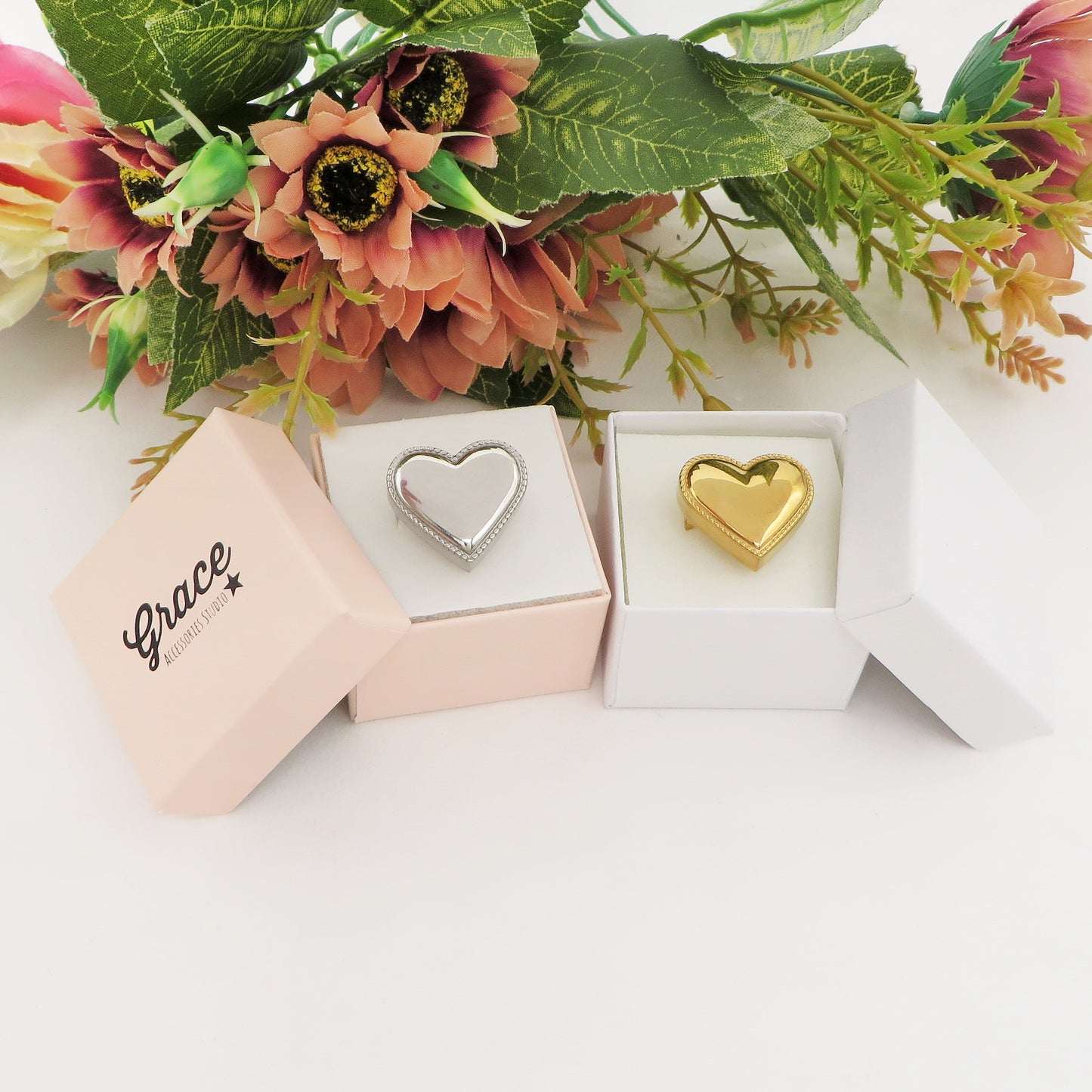 BIG LOVE RING ~ Anello cuore bombè regolabile in ACCIAIO INOSSIDABILE